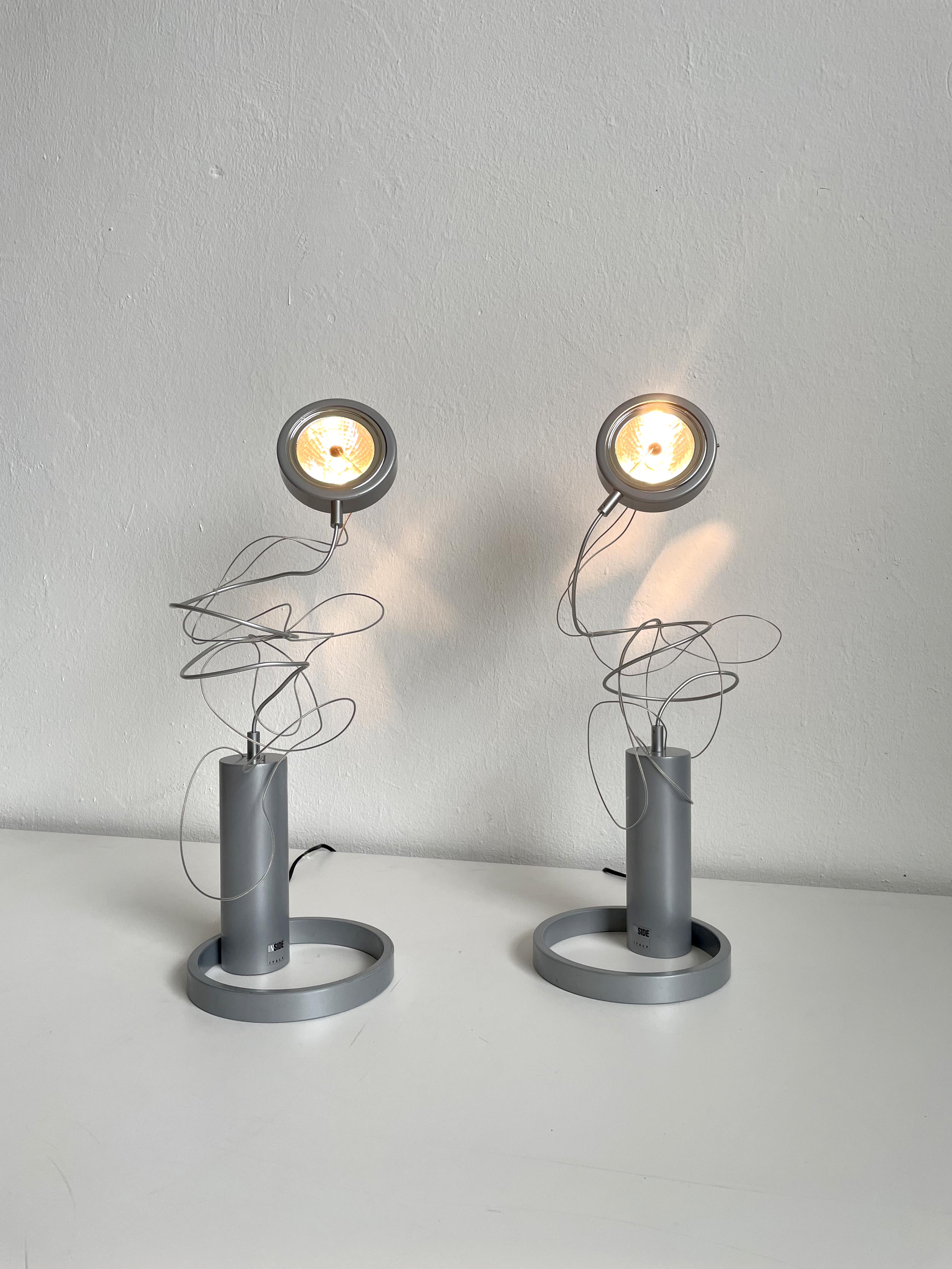 Pair of Postmodern Halogen Designer Table Lamps, Italy 1980's, 1990's