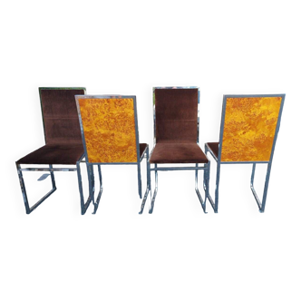 Suite de 4 chaises attribuées à Willy Rizzo et Padermo D. Milano, années 1970