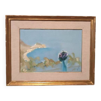 Abstract painting by Renato Borsato (Venice 1927-2013) "Title Violets" 1963