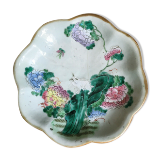Ancienne coupe sur pied porcelaine chine céladon lapin fleurs xixè - china plate