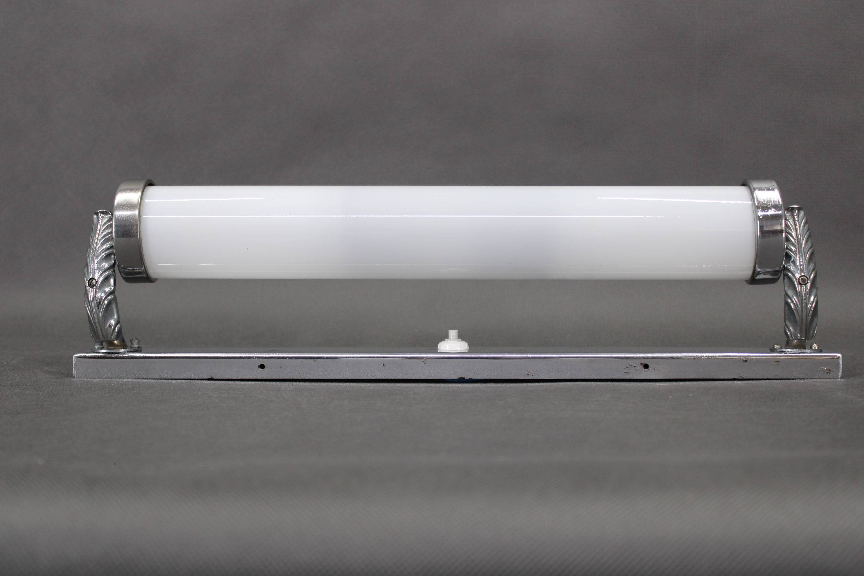 Czechoslovak Bauhaus Art Deco chrome tubular wall light with milk glass