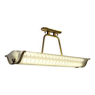 Large pendant light in cast glass and brass Maison Lunel France 1960