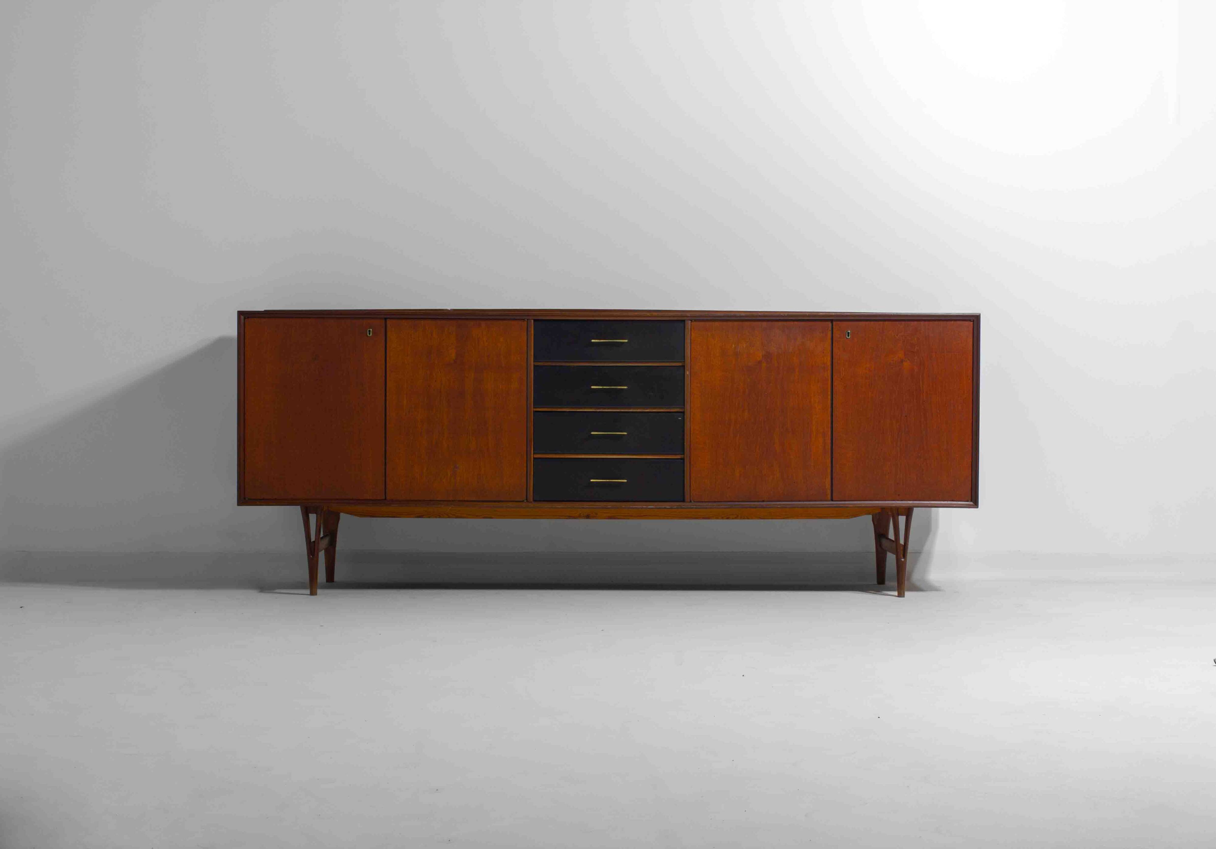 Minimalist sideboard in warm teak by Van Pelt, Belgium 1960s
