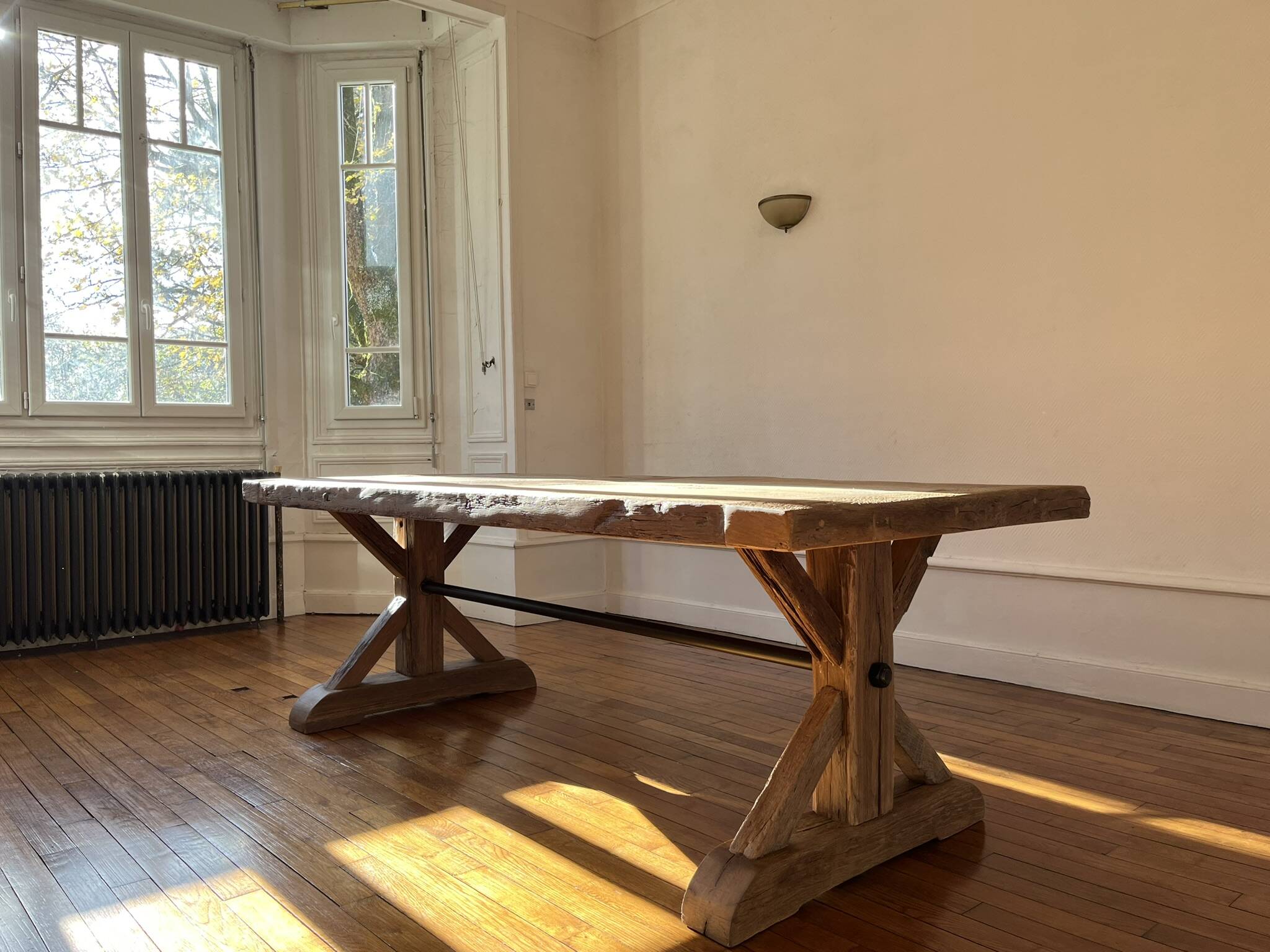 Antique solid oak farmhouse table with star legs - length 200 cm