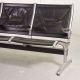 Charles Eames Black Leather 3-Seat Tandem Sling Airport Bench Herman Miller