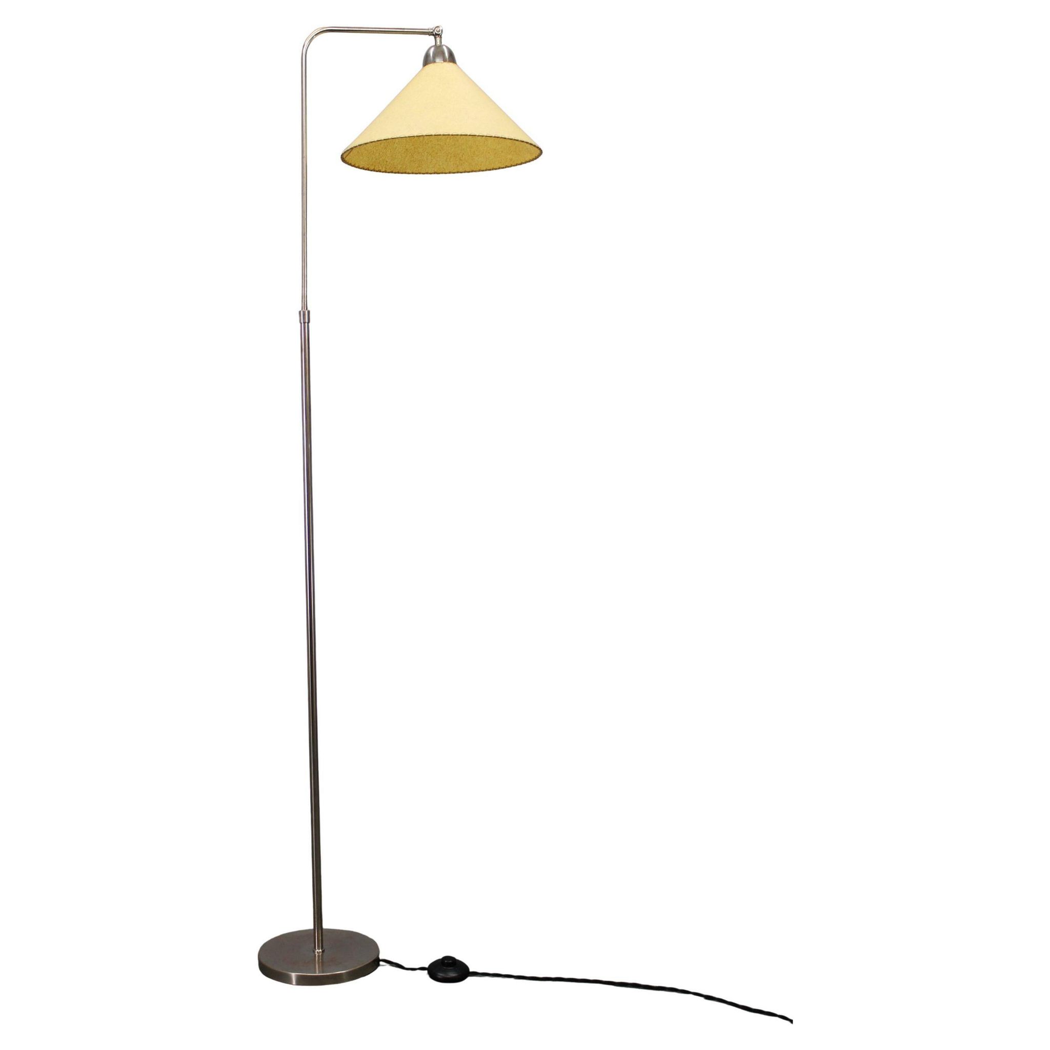 Lampe de sol Art Déco réglable, nickel, Tchécoslovaquie, années 1930