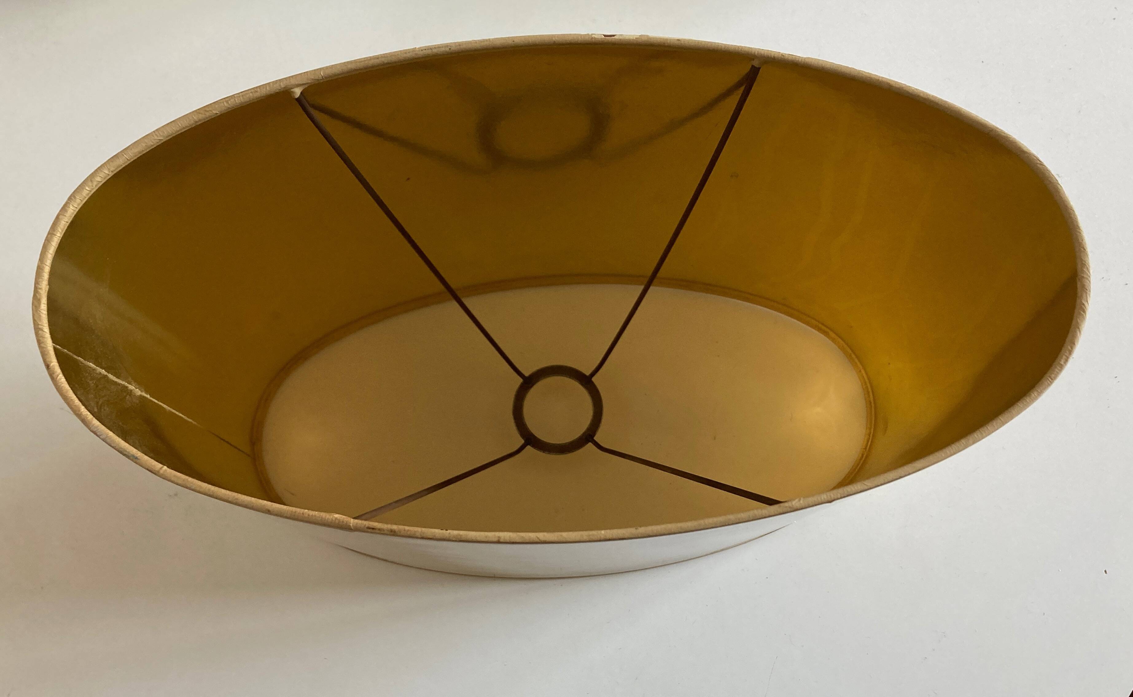 Oval lampshade hot water bottle lamp lacquered cardboard lined with gold 1970