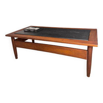 Table basse vintage chêne et ardoise
