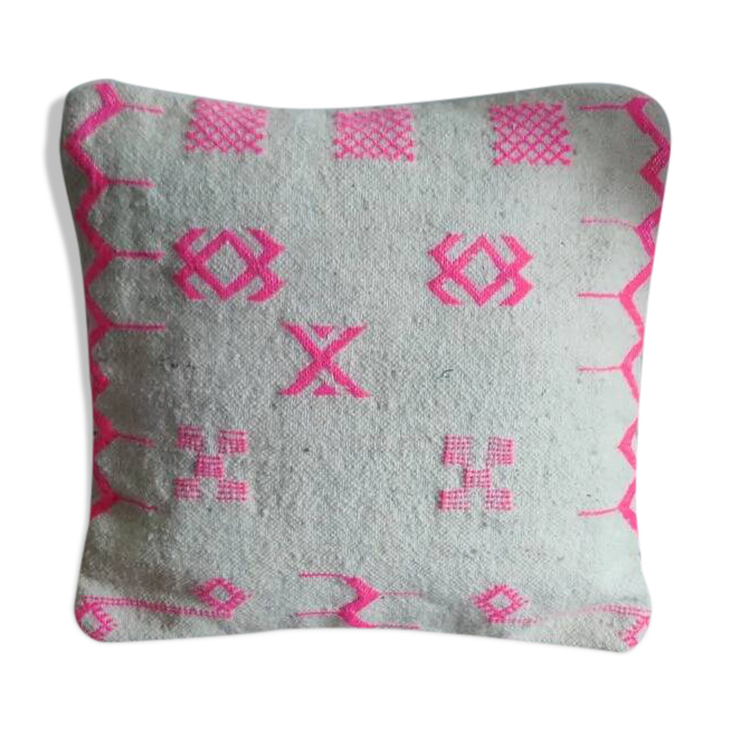 Pink and white bohemian Berber cushion
