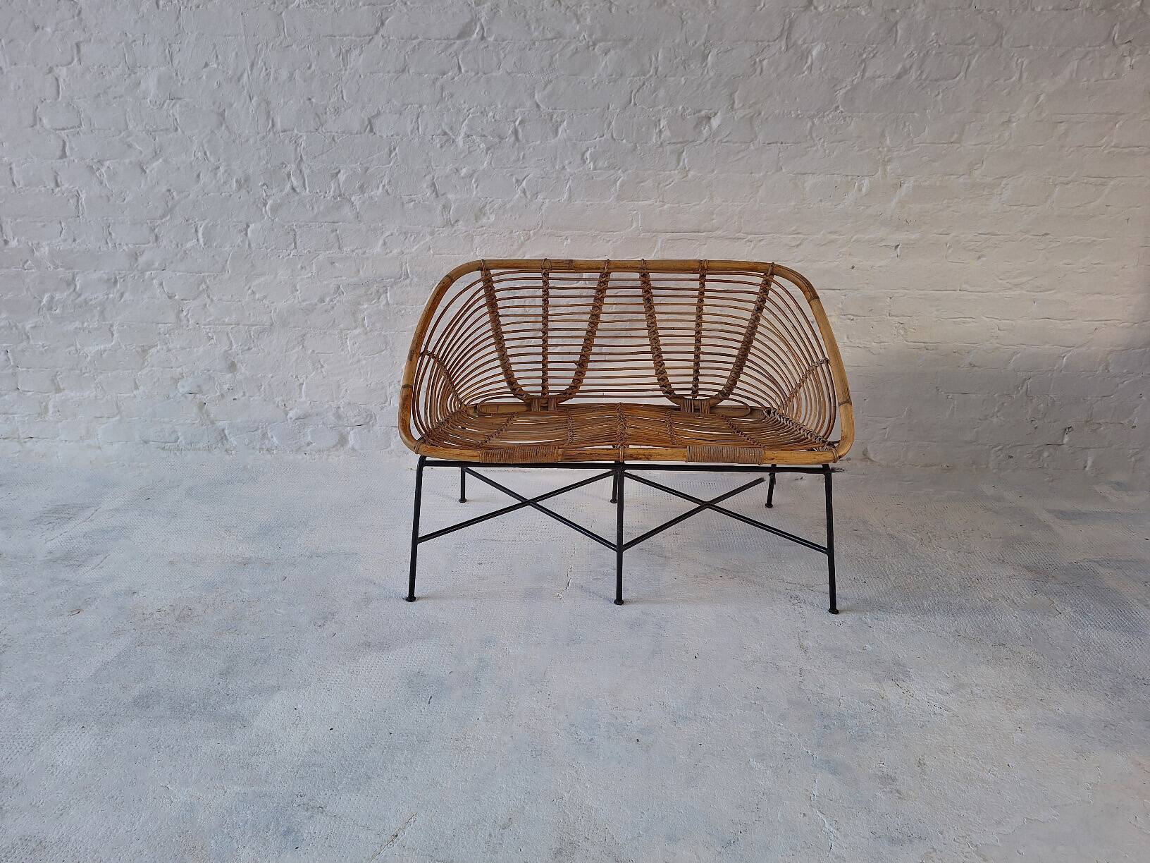 Italian mid century bamboo and iron 2-seater sofa, 1960s