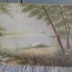 Old oil on rigid cardboard depicting swans on the water