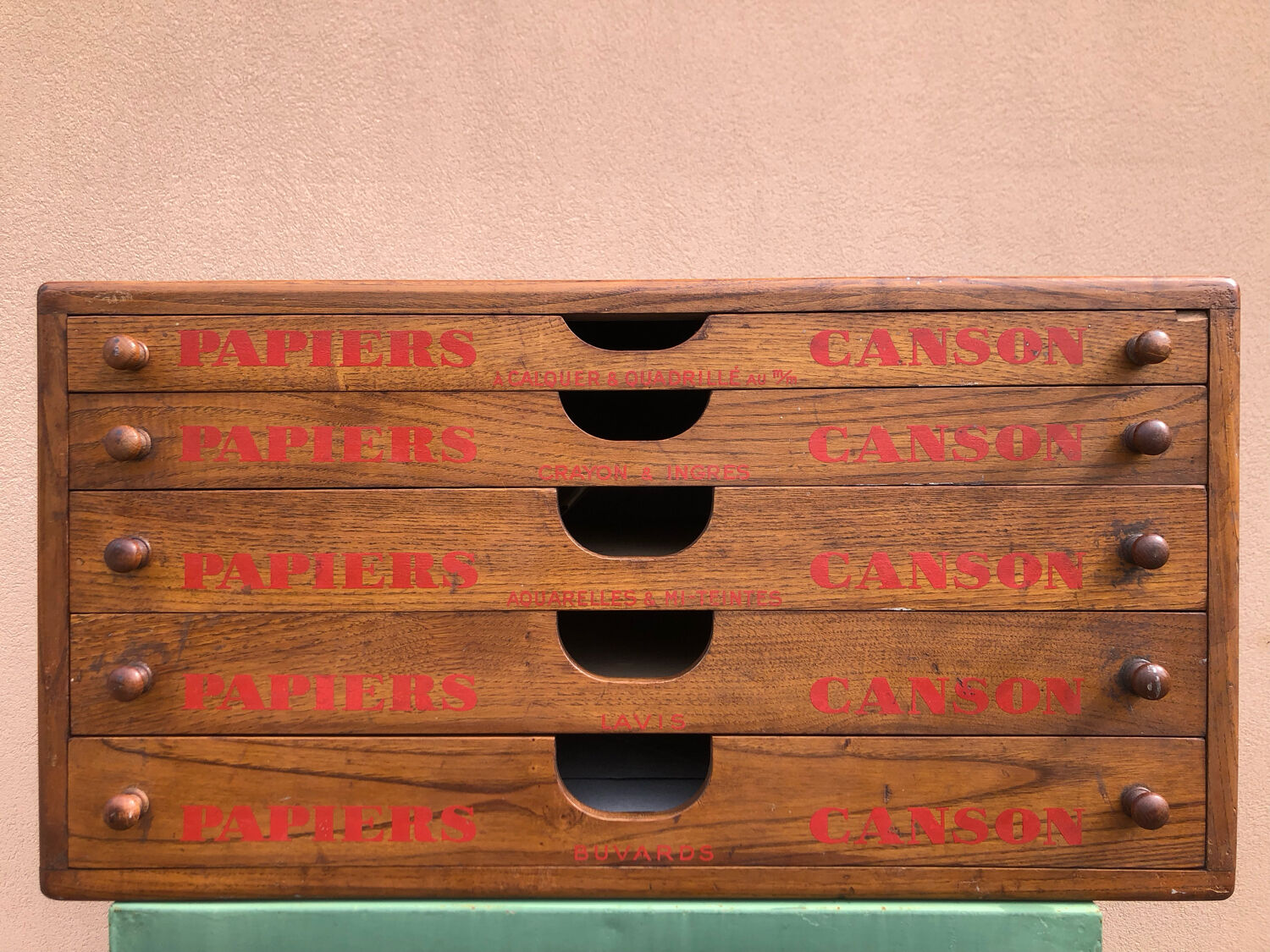 Craft furniture: display of old stationery for Cansons Papers.  50s