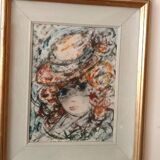 Peinture sur papier aquarelle visage, GUIDO CODOGNONE (1901-1968)