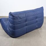 Canapé deux places Togo en cuir bleu de Michel Ducaroy pour Ligne Roset, France, années 1980