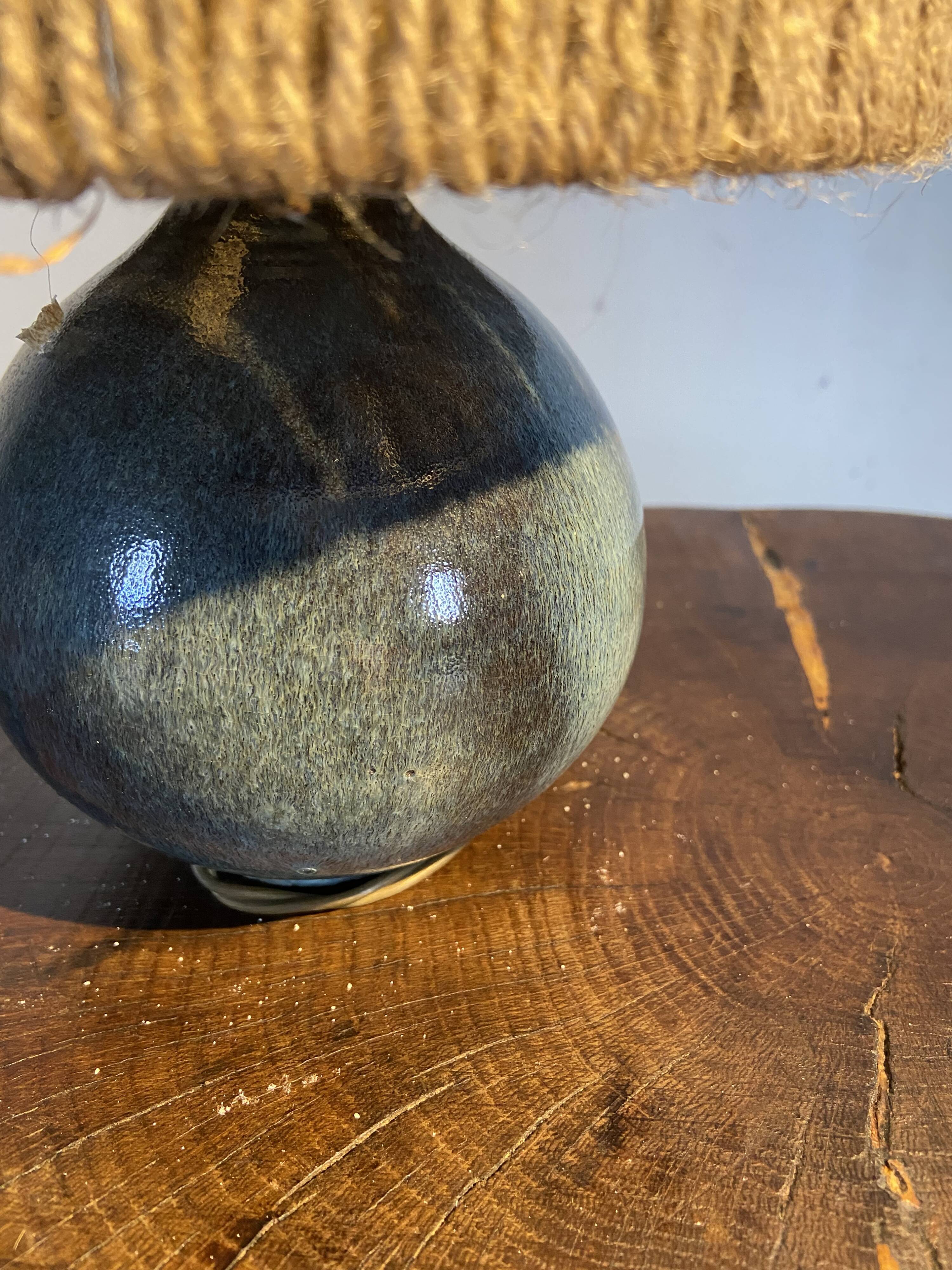 Table lamp in stoneware / ceramic 60s lampshade rope