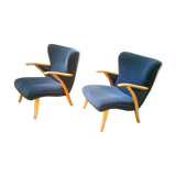 Pair of chairs Scandinavian wing stripes cocktail years 50 Blue