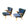 Pair of chairs Scandinavian wing stripes cocktail years 50 Blue