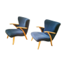 Pair of chairs Scandinavian wing stripes cocktail years 50 Blue