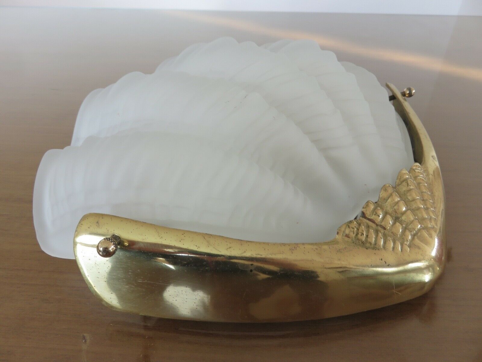 Wall light "shell" art deco brass and frosted glass 70s