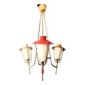 Suspension à trois bras en laiton doré et métal perforé par Maison Arlus Vintage des années 50