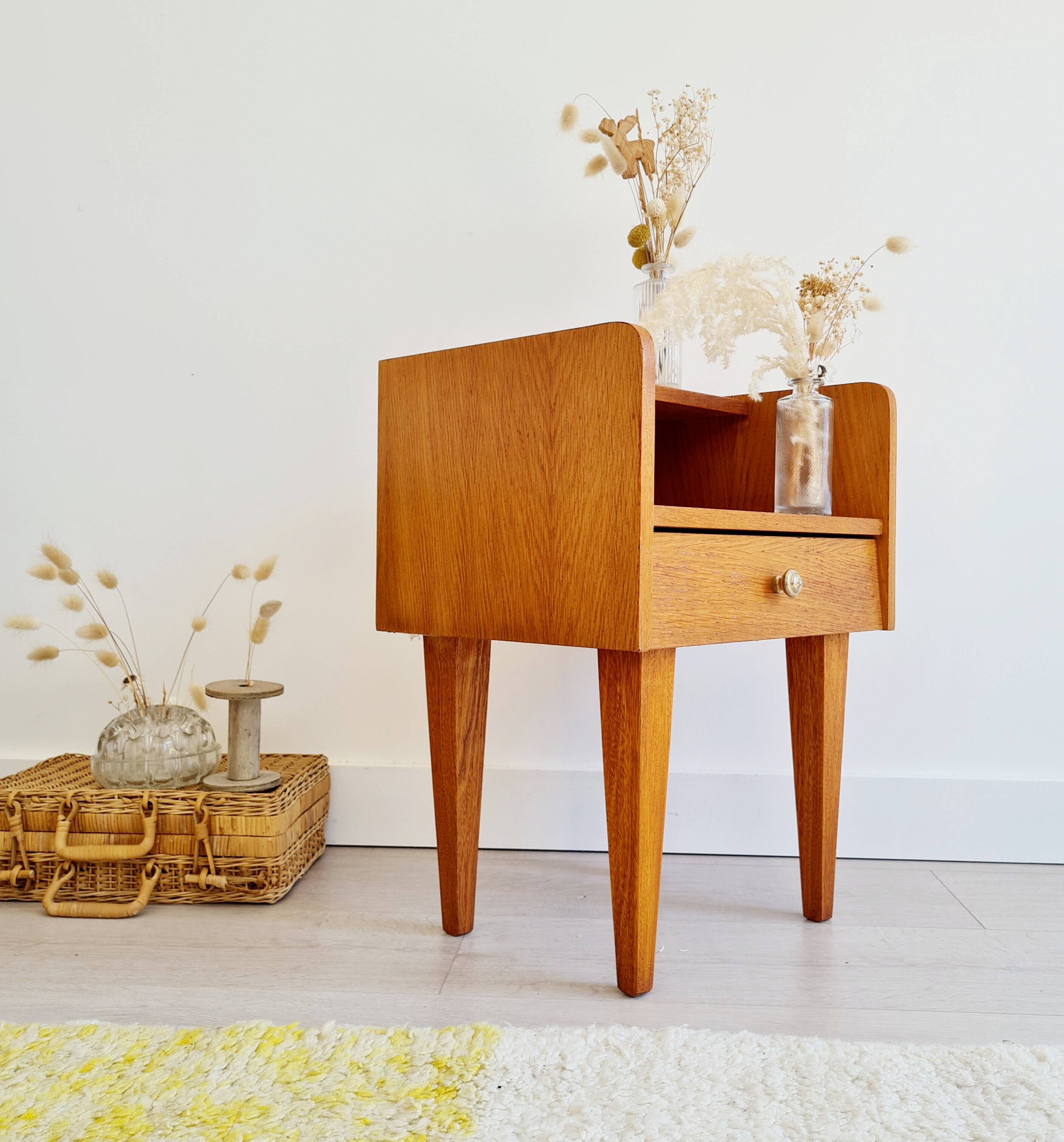 Bedside table with compass legs, 1960s