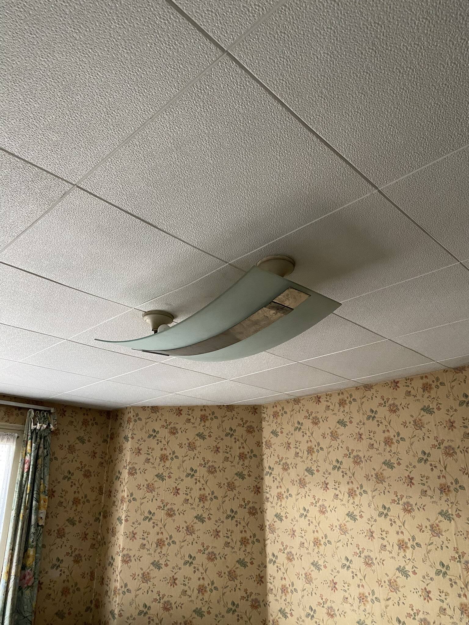 Rectangular ceiling light / chandelier in sandblasted glass and vintage Art Deco chrome