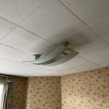 Rectangular ceiling light / chandelier in sandblasted glass and vintage Art Deco chrome