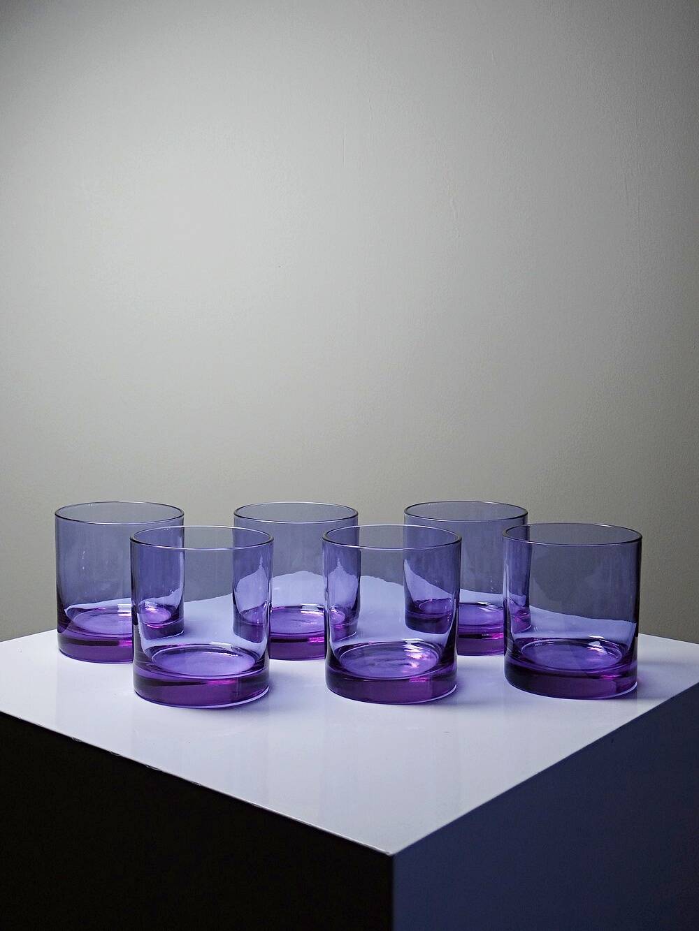 6 amethyst crystal whisky/cocktail glasses, Mid Century design from the 1960s-70s.