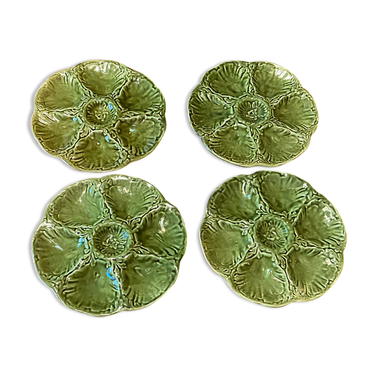 Pop-up Christmas 2022 - set of 4 oyster plates in green slip from Gien 1970