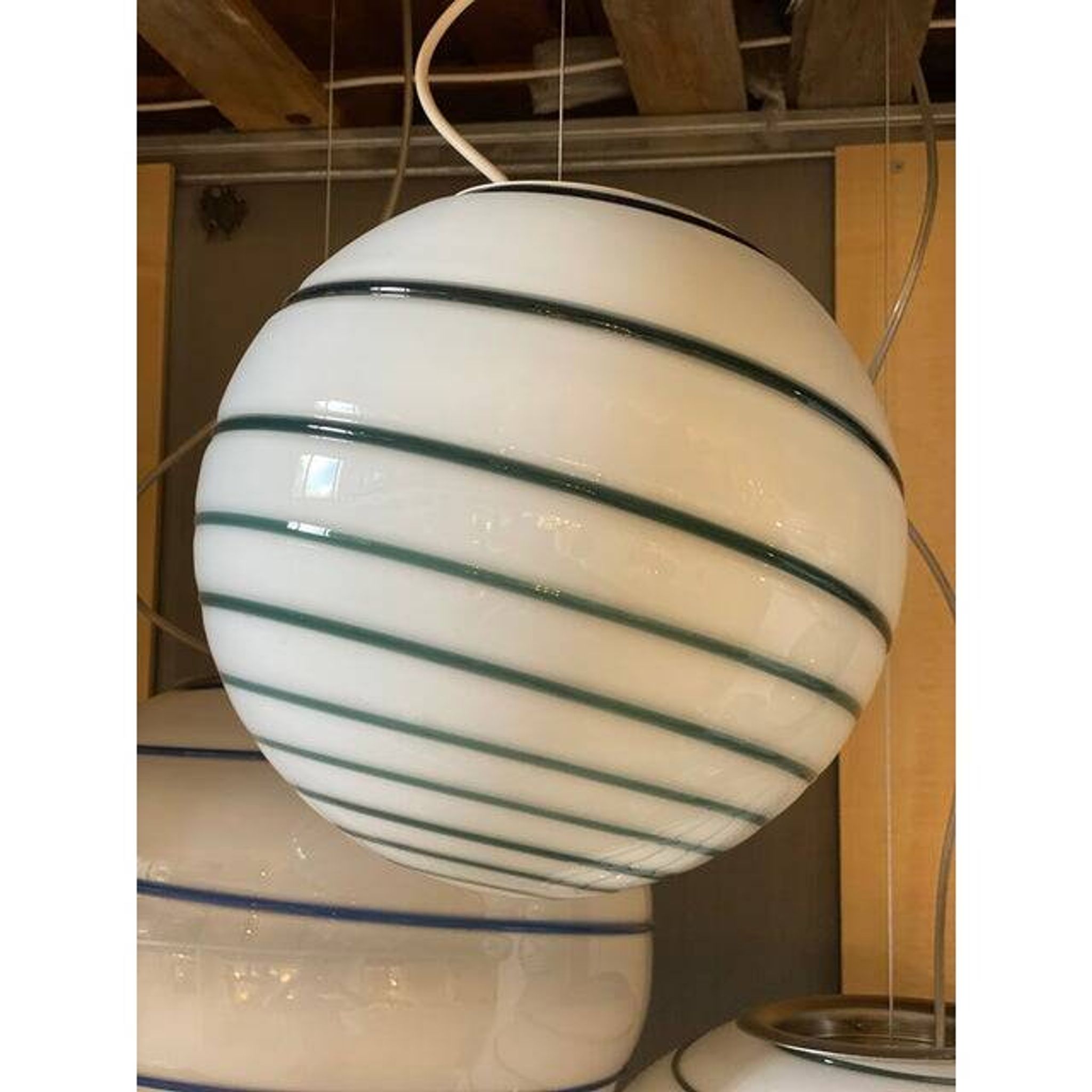 Murano Style Glass Pendant Swirling Green and White