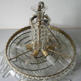 Ancien lustre luminaire 6 feux pampilles en verre de cristal 69 cm années 1970