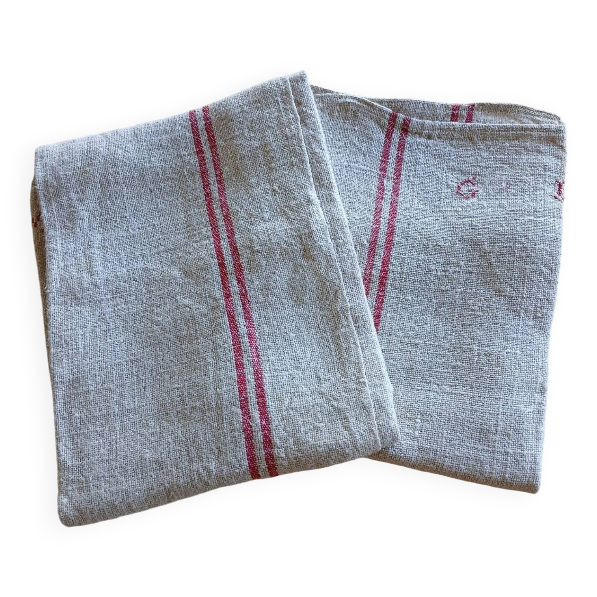 2 old embroidered tea towels