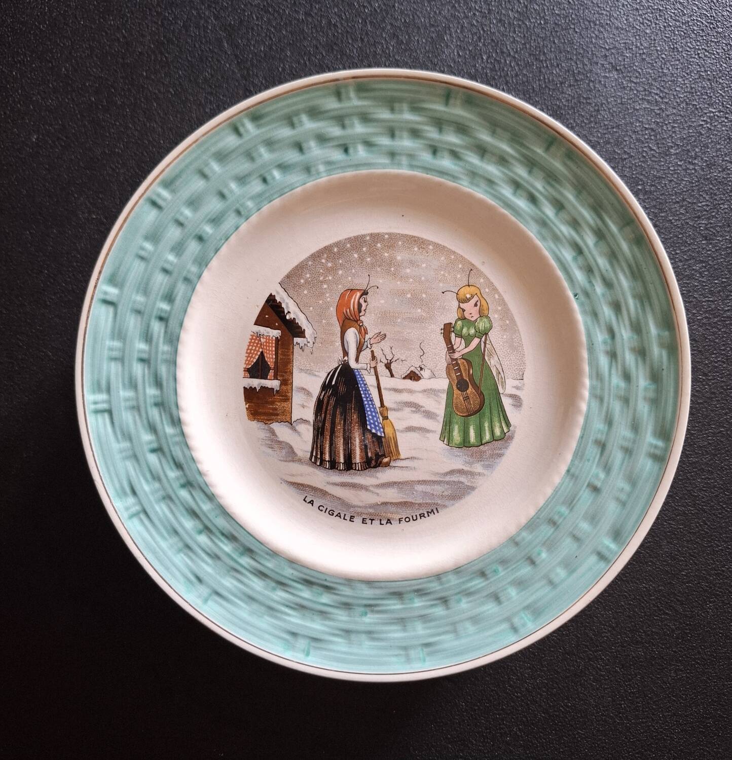 Vintage dessert service Les fables de la Fontaine