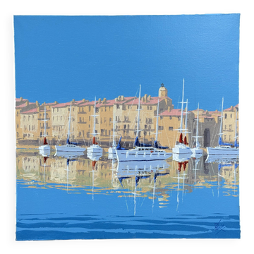 Patrick TURION Large Oil Port of Saint TROPEZ 80x80cm Exhibitions