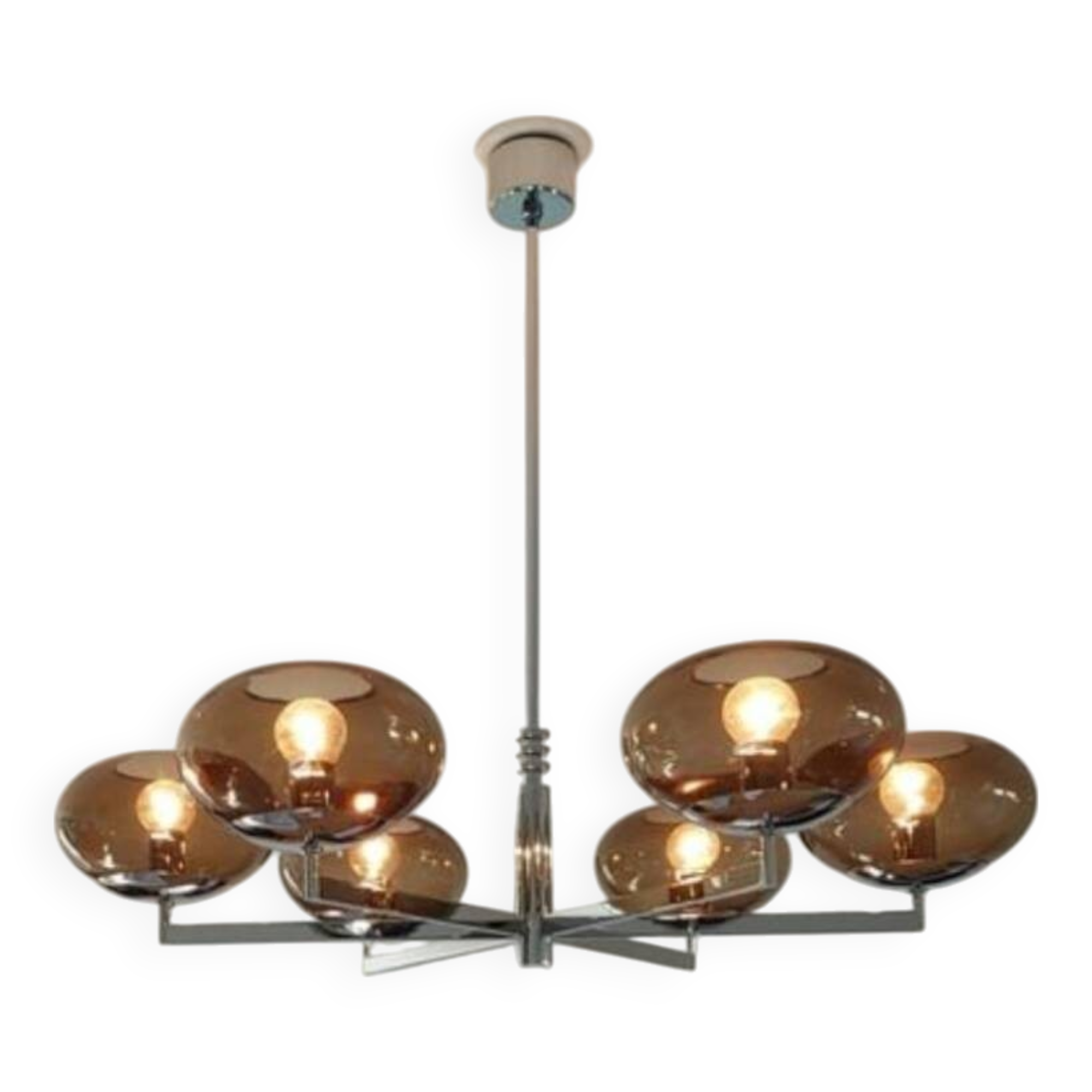 6-light chandelier  Sciolari, chrome and smoked glass