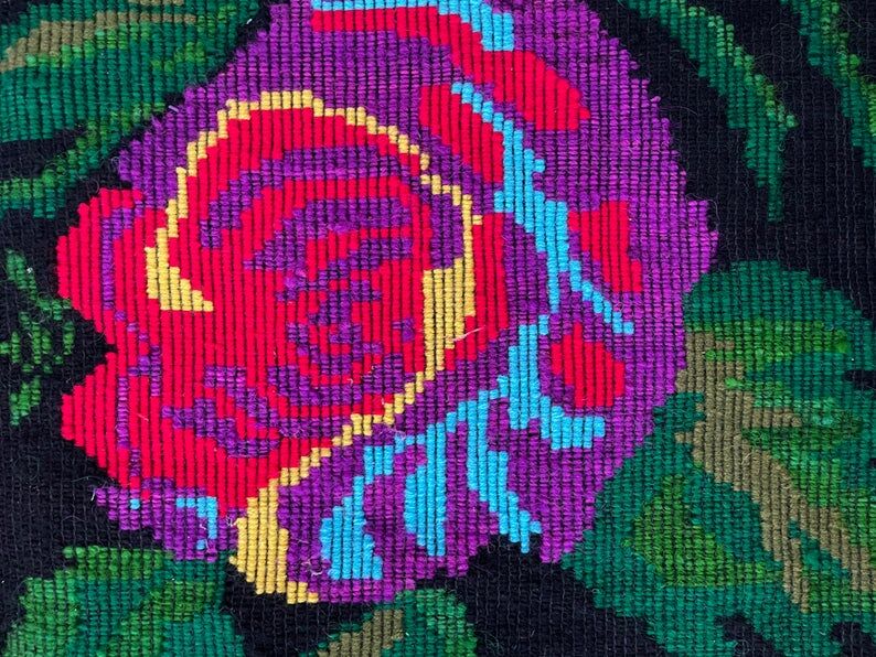 Handwoven Romanian rug with colorful bohemian floral design 294x146cm