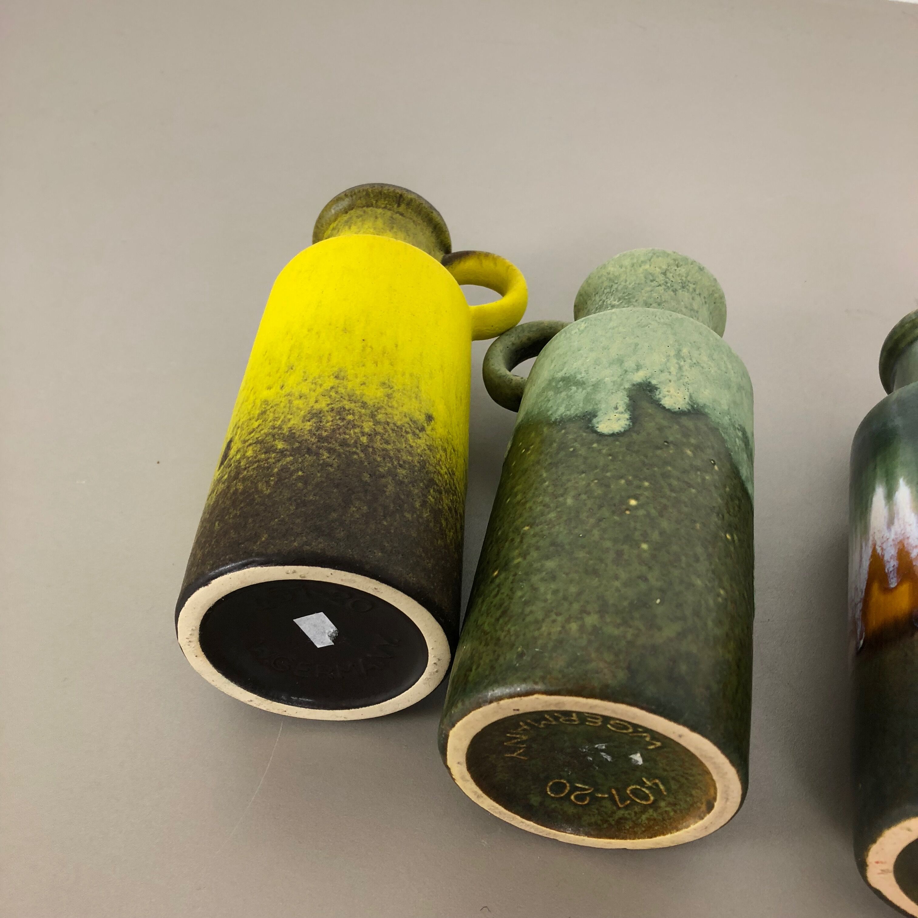 Set of four vintage pottery fat lava vases "401-20" by Scheurich, Germany, 1970s