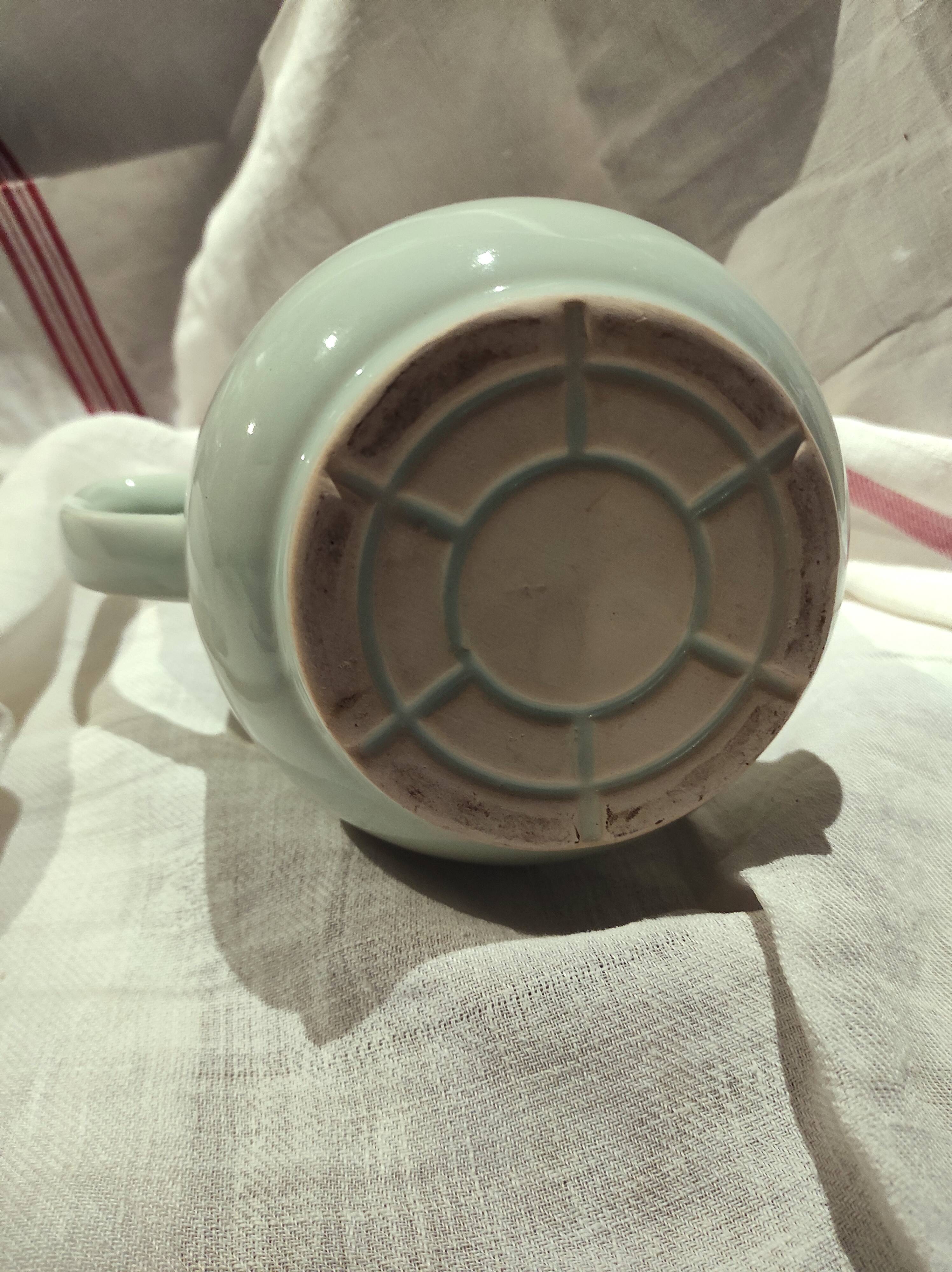 Vintage French large coffee pot in light green ceramic