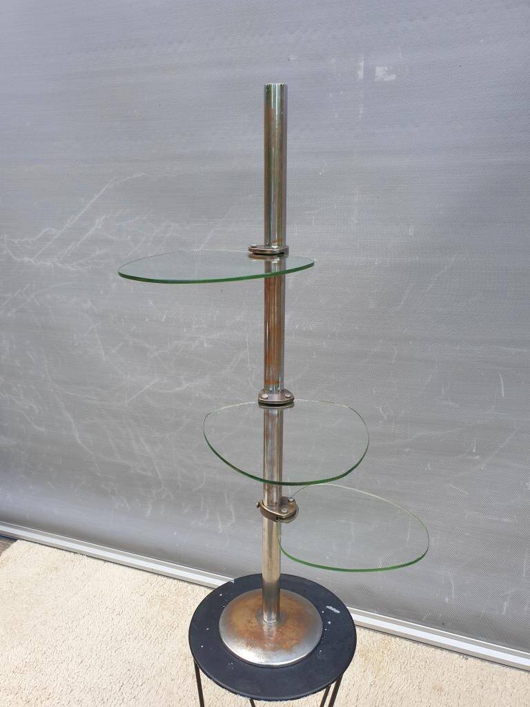 Art Deco chrome brass display 3 glass shelves