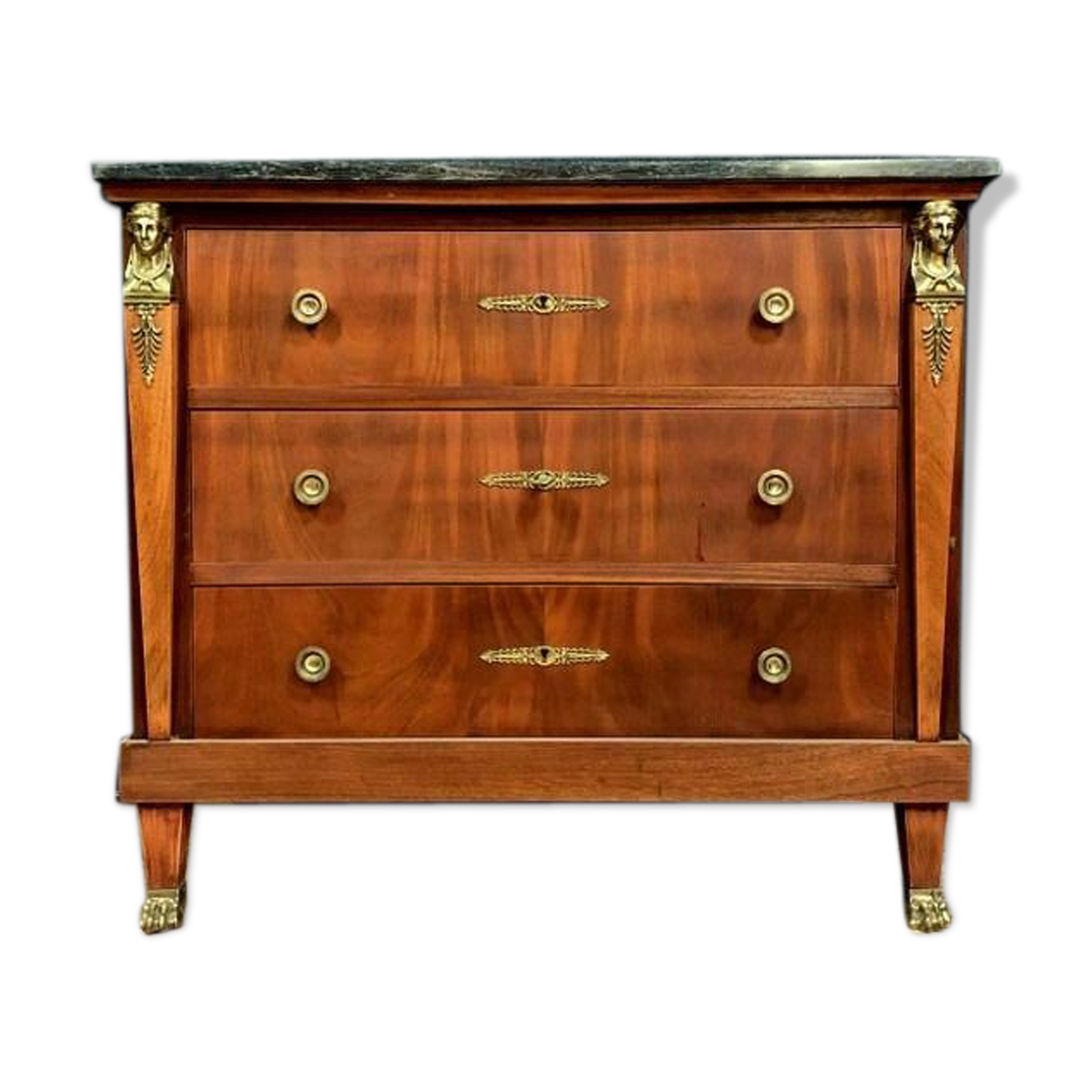 Commode empire en acajou a cariatides en bronze doré vers 1880 Selency