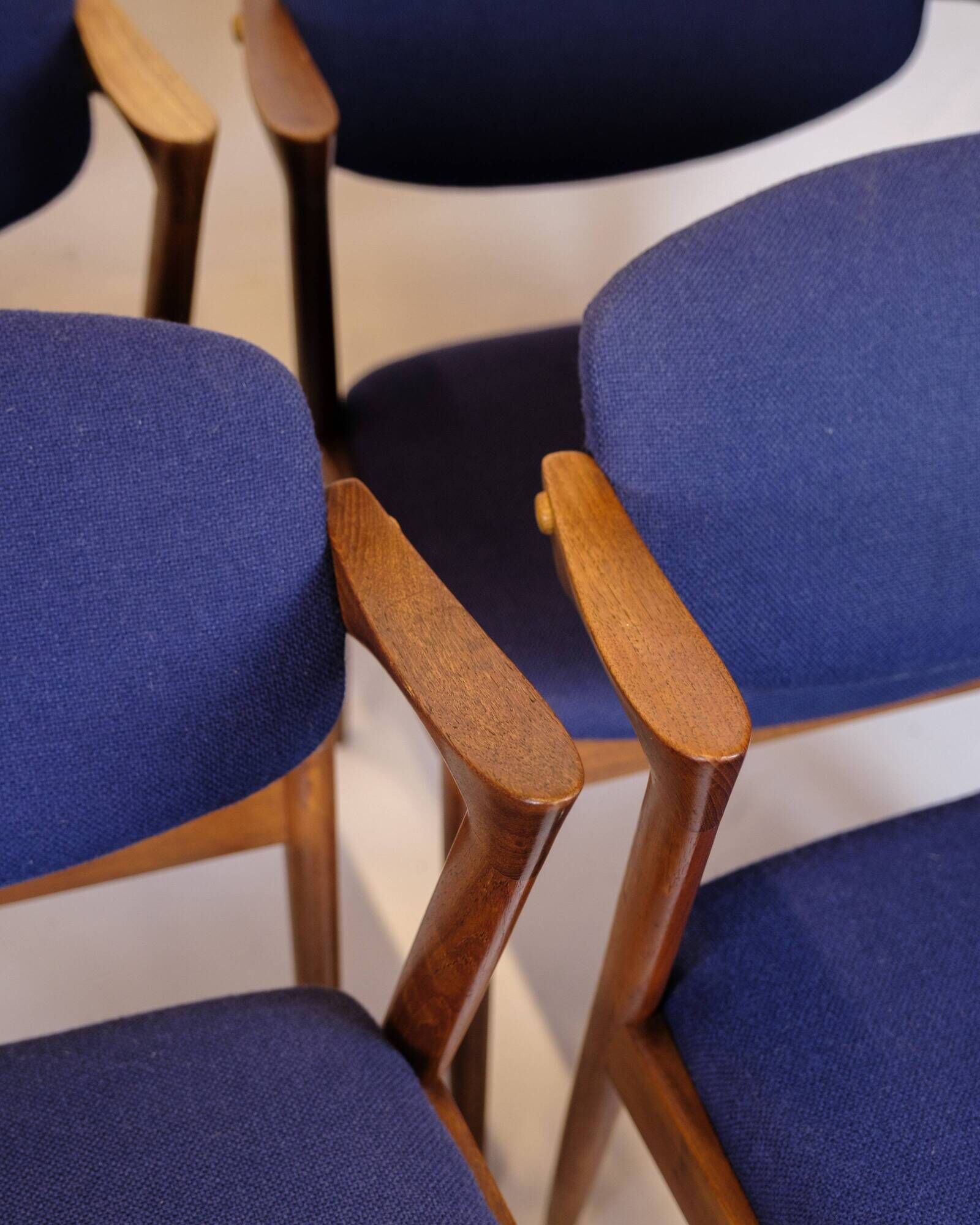 Set of six dining chairs - Model 42 - teak & blue fabric - Kai Kristiansen - Schou Andersen - 1960s