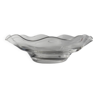 Huge 16.5” Transparent Glass Bowl by Laica Cristalleria – Wavy Rim Centerpiece, Italy, 1990s
