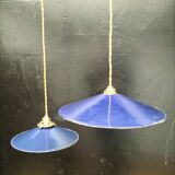 Blue enameled sheet metal pendant lights