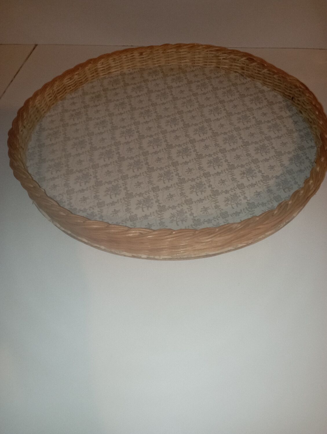 Grand plateau en osier ovale vintage, panier en osier peu