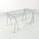 Glass and metal trestle desk by Rodney Kinsman for Bieffeplast, 80
