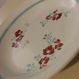 Dish in faience 50s floral decoration blue and pink