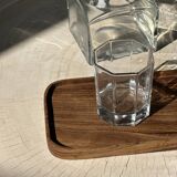 Trio of rounded rectangular trays or cups in monoxyl teak L:35