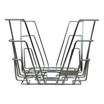 Chrome metal magazine rack or vinyl holder from the 70s.