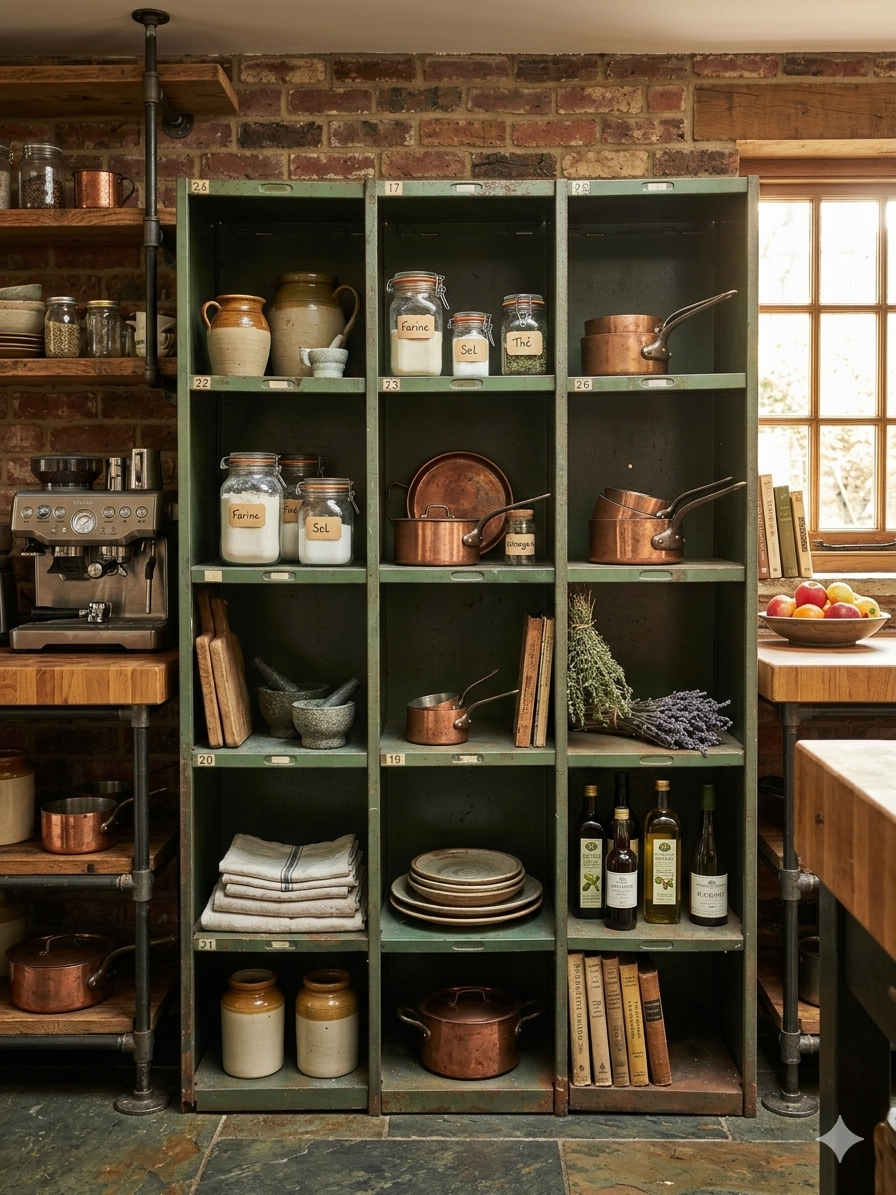 1950s iron workshop storage cabinet.