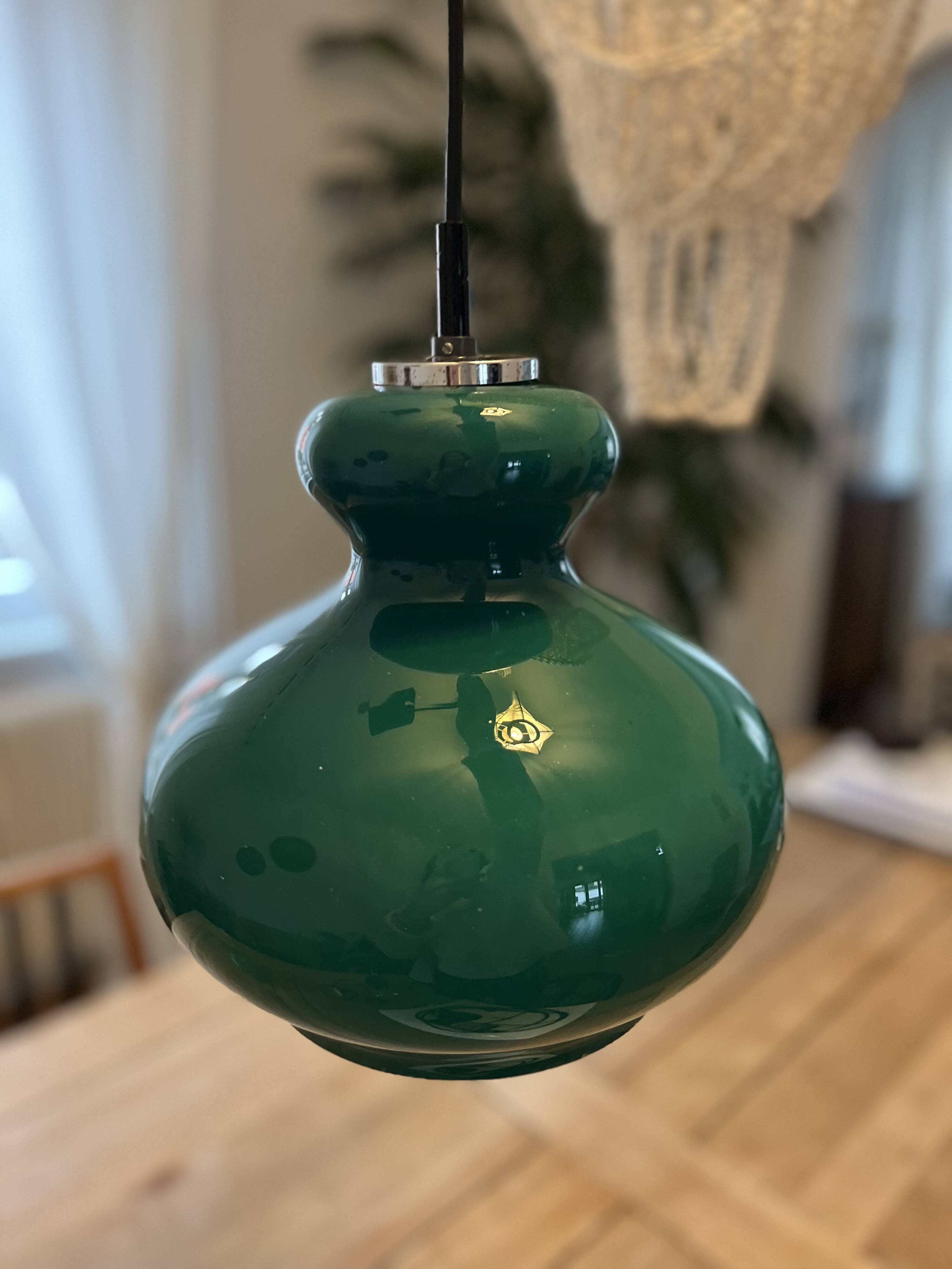 Vintage green opaline suspension "Gourde" – 1970s
